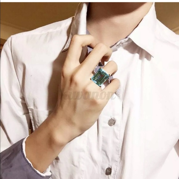 Natural Aquamarine 14K Gold Plated Ring, beautiful Ring, shiny Ring. - Picture 1 of 5